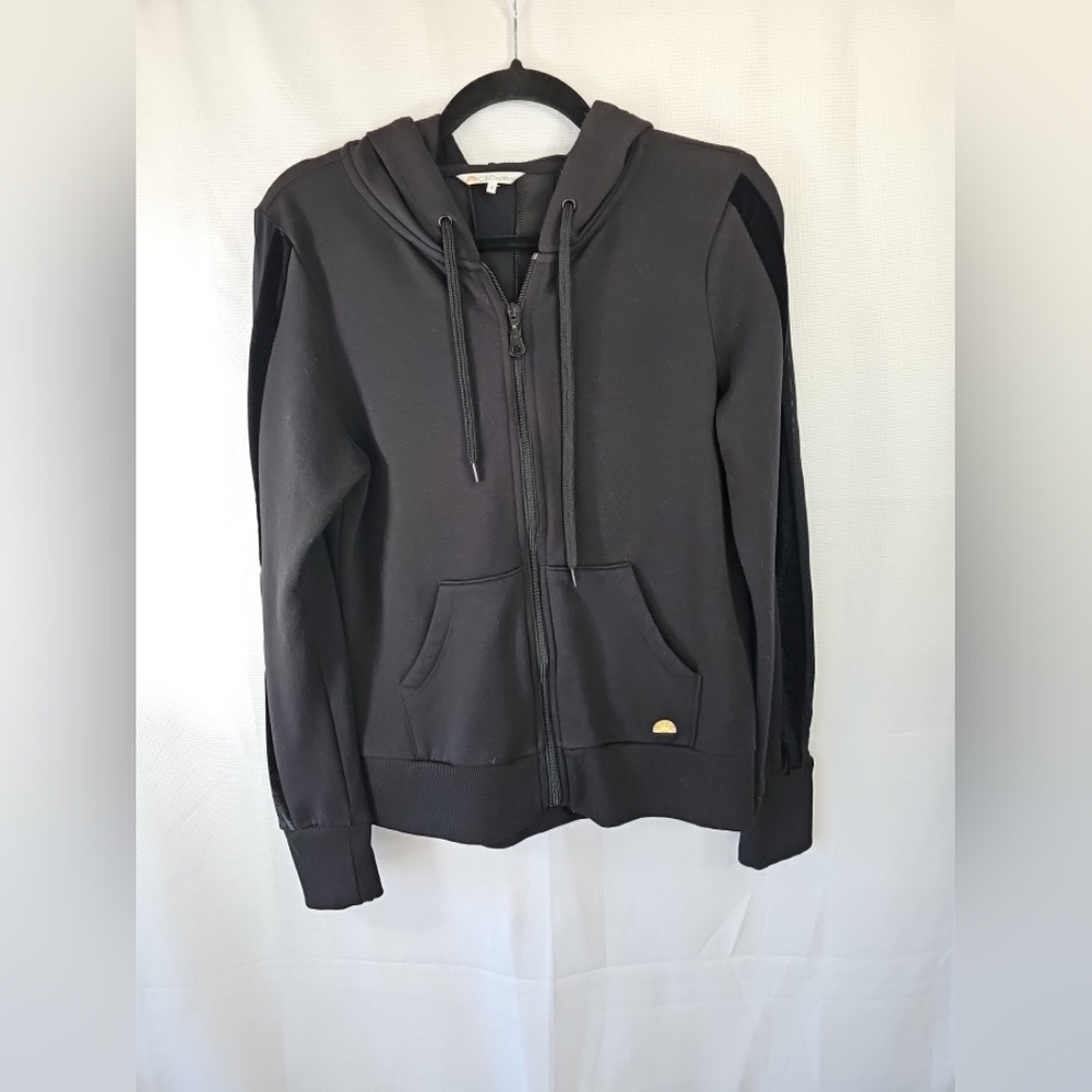 C&C California Black Front Zip Mesh Back Drawstring Hooded Jacket-Size: Medium